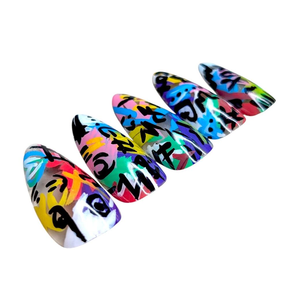 Graffiti Nails Colorful Handmade Gel Nails Press On Set Brand New - Picture 4 of 11